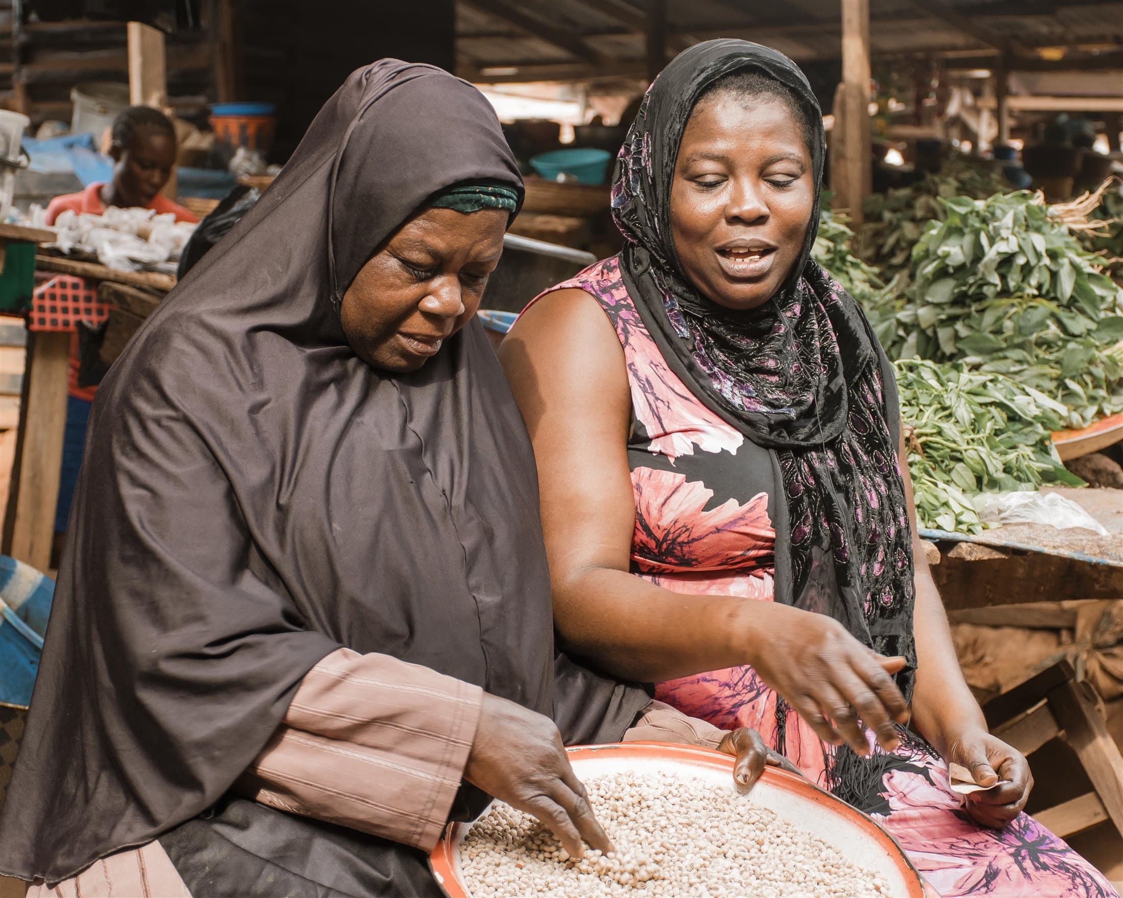 Two women working together at a market